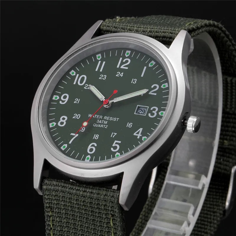 1pc / lot Cheap Watches For Men Fashion Nylon Band Military Army Sports Date Quartz Watch Erkek Barato Saat Reloj Hombre Black