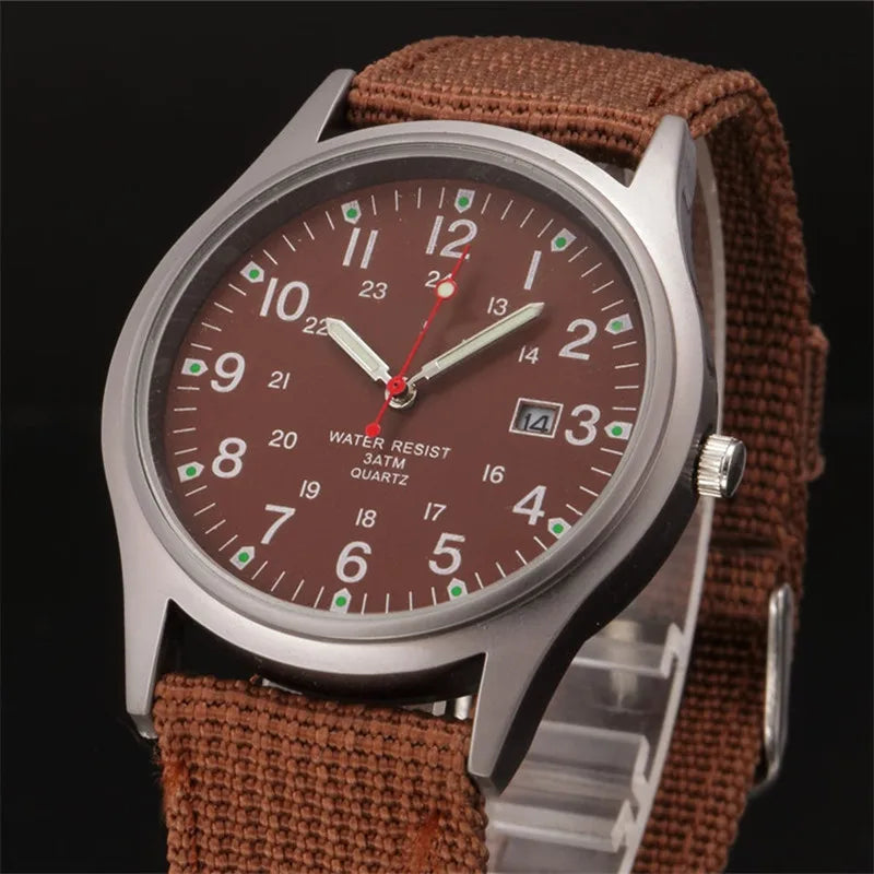 1pc / lot Cheap Watches For Men Fashion Nylon Band Military Army Sports Date Quartz Watch Erkek Barato Saat Reloj Hombre Black