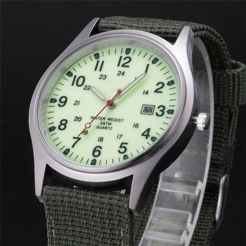 1pc / lot Cheap Watches For Men Fashion Nylon Band Military Army Sports Date Quartz Watch Erkek Barato Saat Reloj Hombre Black