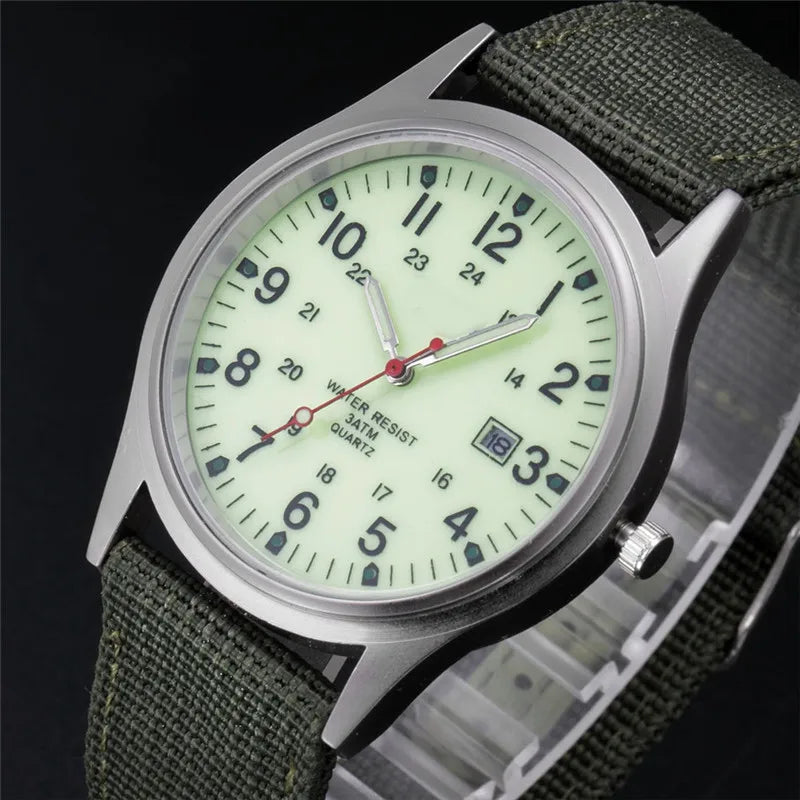 1pc / lot Cheap Watches For Men Fashion Nylon Band Military Army Sports Date Quartz Watch Erkek Barato Saat Reloj Hombre Black