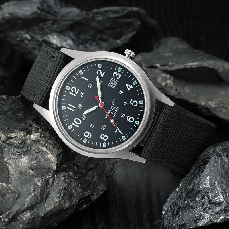 1pc / lot Cheap Watches For Men Fashion Nylon Band Military Army Sports Date Quartz Watch Erkek Barato Saat Reloj Hombre Black