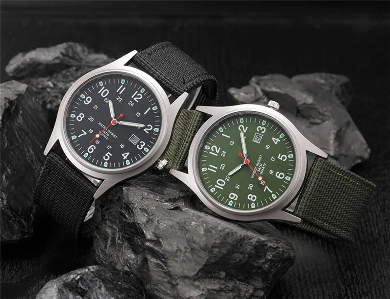 1pc / lot Cheap Watches For Men Fashion Nylon Band Military Army Sports Date Quartz Watch Erkek Barato Saat Reloj Hombre Black