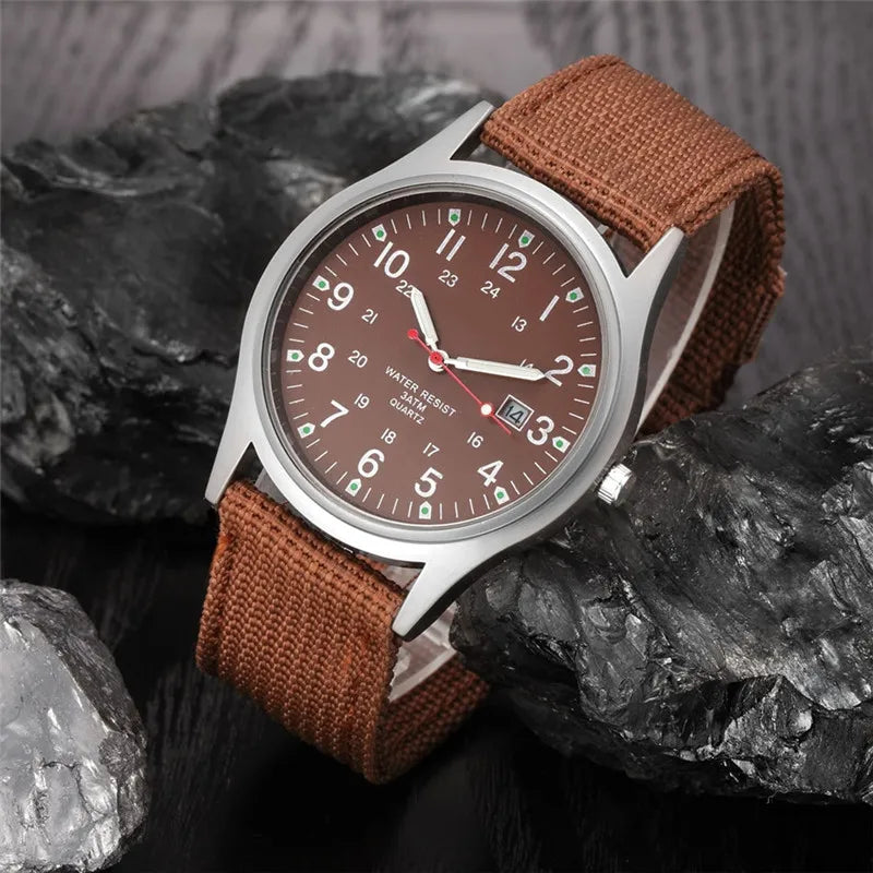 1pc / lot Cheap Watches For Men Fashion Nylon Band Military Army Sports Date Quartz Watch Erkek Barato Saat Reloj Hombre Black