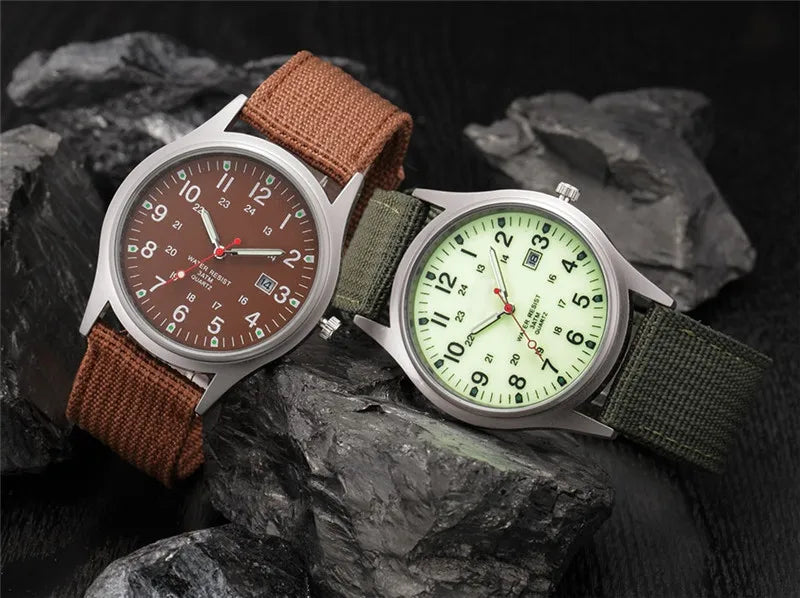 1pc / lot Cheap Watches For Men Fashion Nylon Band Military Army Sports Date Quartz Watch Erkek Barato Saat Reloj Hombre Black
