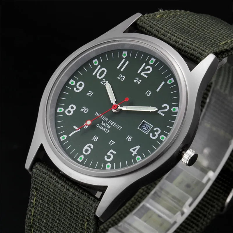 1pc / lot Cheap Watches For Men Fashion Nylon Band Military Army Sports Date Quartz Watch Erkek Barato Saat Reloj Hombre Black