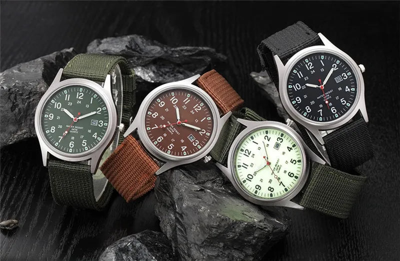 1pc / lot Cheap Watches For Men Fashion Nylon Band Military Army Sports Date Quartz Watch Erkek Barato Saat Reloj Hombre Black