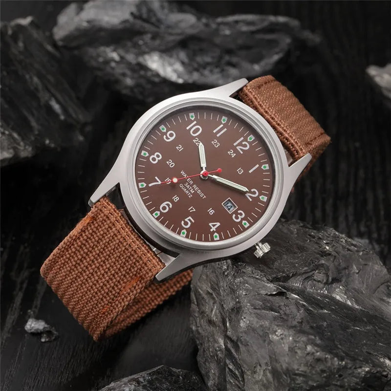 1pc / lot Cheap Watches For Men Fashion Nylon Band Military Army Sports Date Quartz Watch Erkek Barato Saat Reloj Hombre Black