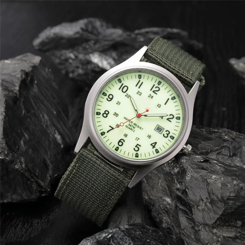 1pc / lot Cheap Watches For Men Fashion Nylon Band Military Army Sports Date Quartz Watch Erkek Barato Saat Reloj Hombre Black